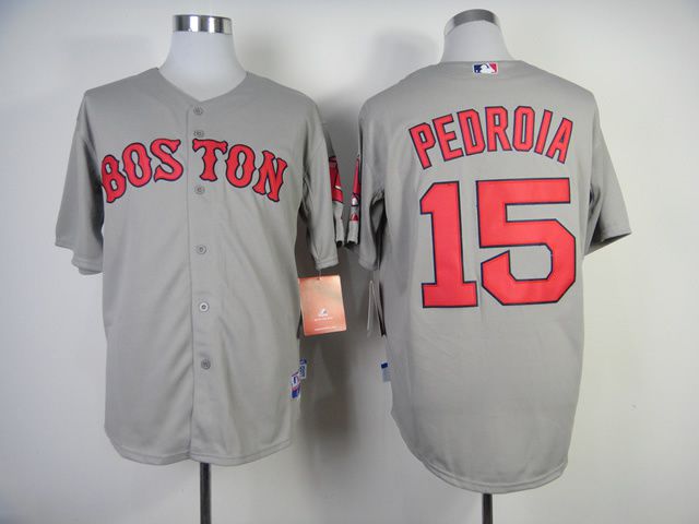 Men Boston Red Sox 15 Pedroia Grey MLB Jerseys